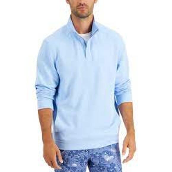 Tommy Bahama Men's Playa Tini Quarter Zip Sweatshirt Light Sky Blue Size XXL